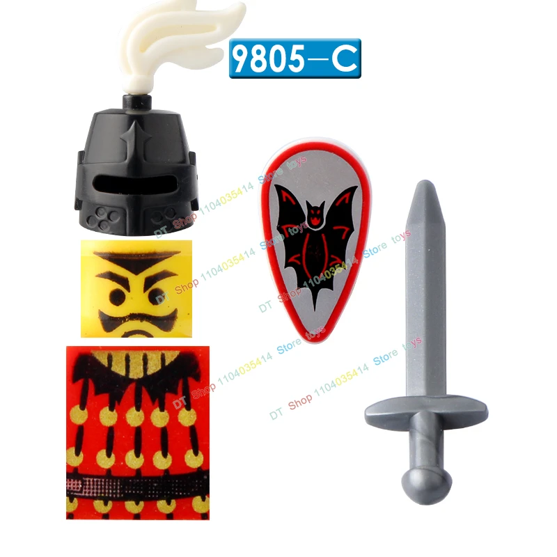 Abad Pertengahan kelelawar hitam naga Bull King Knight aksesoris perisai baja blok bangunan Action figure mainan AX9805 AX9806 AX9807