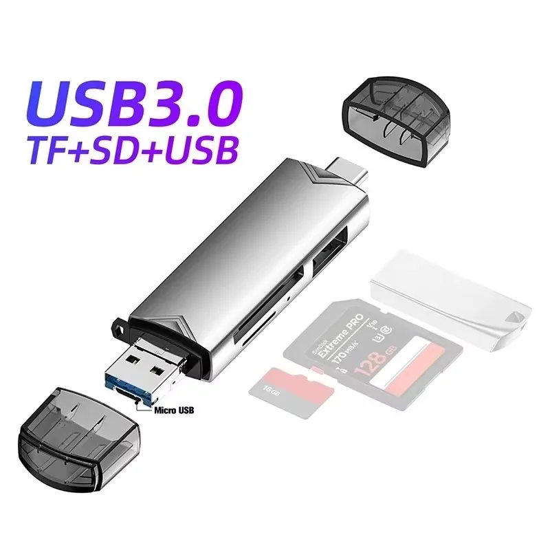 Type C Card Reader 6 In 1 USB Micro USB OTG Adapter SD TF Memory Reader For Computer Laptop Tablet Phone For Macbook Pro U Disk
