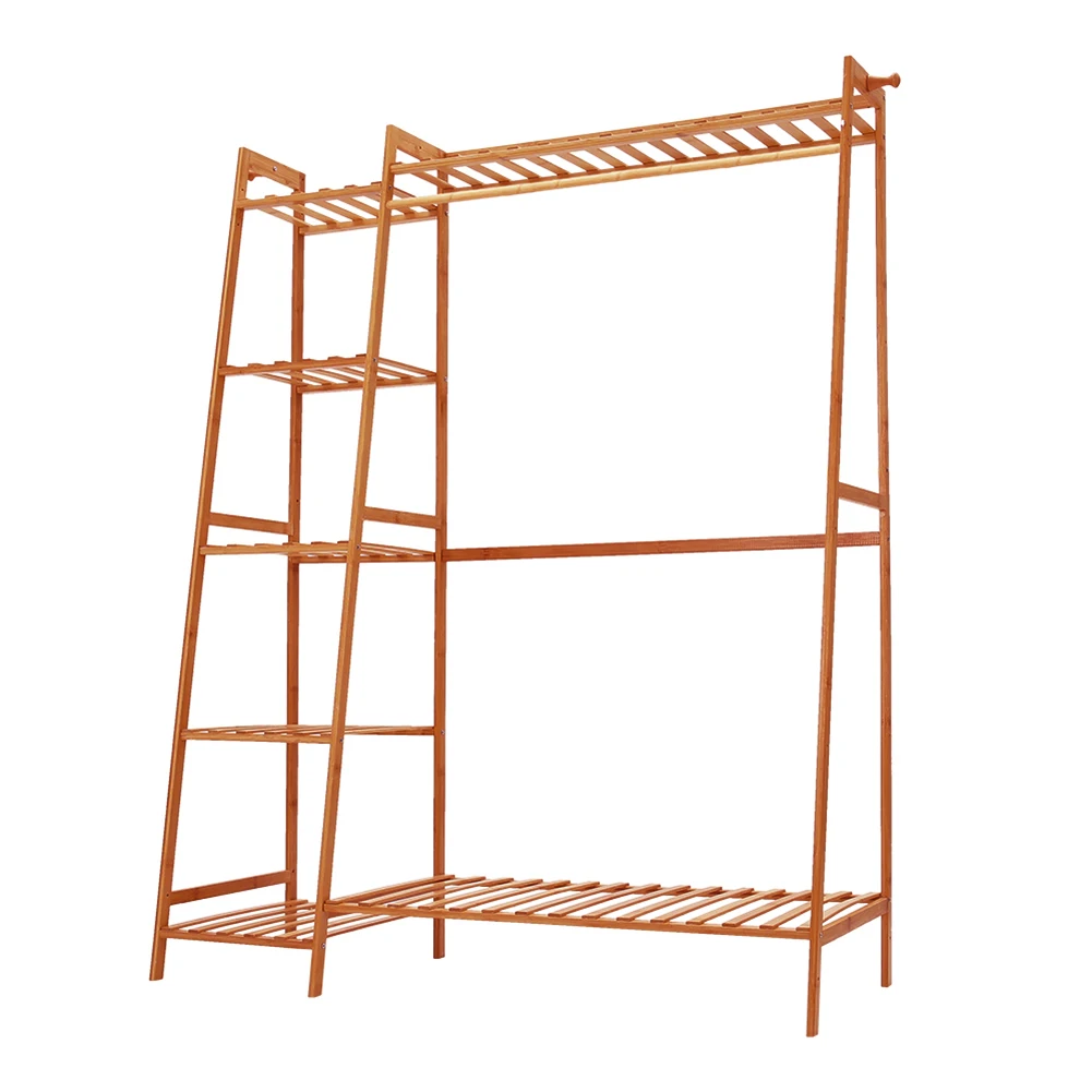 Voltsify Bamboo Bedroom Garment Clothes Rack Brown 110cm &130cm