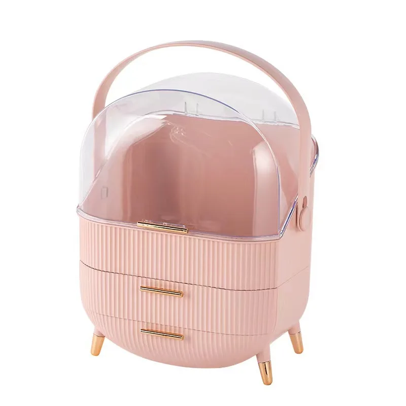 Large Cosmetic Storage Box Desktop Capacity Dustproof Storage Rack Vanity Lipstick Cosmetics Jewelry Storage Cabinet Organizer