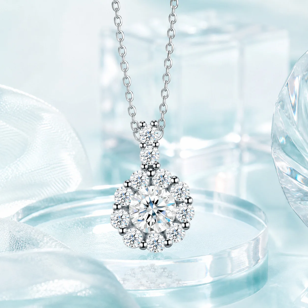 Moissanite 18K Gold Plated Floral Pendant Necklace for Women, S925 Sterling Silver Minimalist Choker, Hypoallergenic Layering