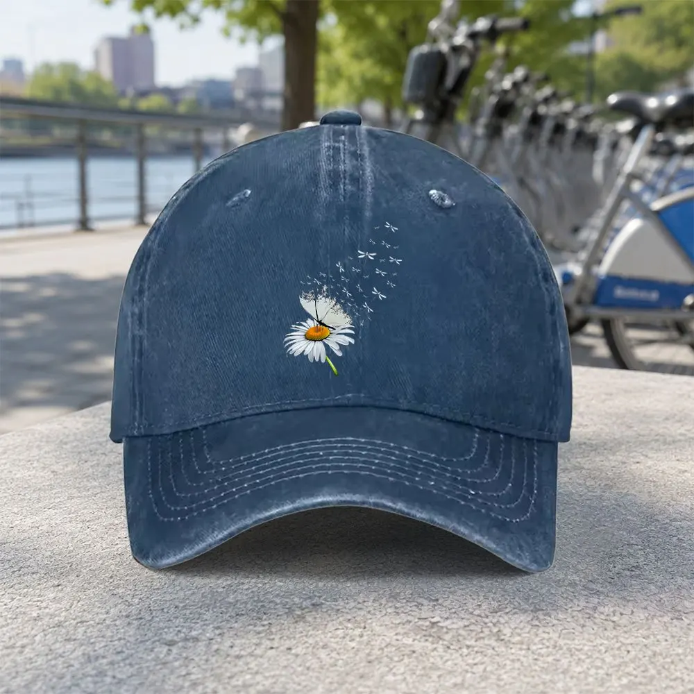 Daisy Butterfly Dragonfly Washed Baseball Cap Female Cowboy Sun Hats Hip Hop Mens Snapback Cap