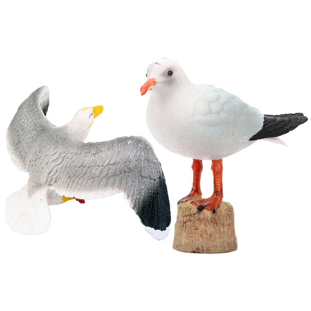 2 Pcs Red-billed Model Seagull Bird Figure Tabletop Decoration Nautical Statue Peacock Sculpture Ornament Yard