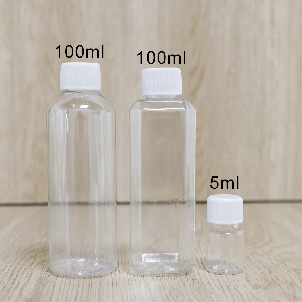 100Pcs 5ml 10ml 20ml 30ml 50ml 80ml 100ml Refillable Bottles PET Clear Empty Seal Bottles Sample Containers Plastic Screw Cap