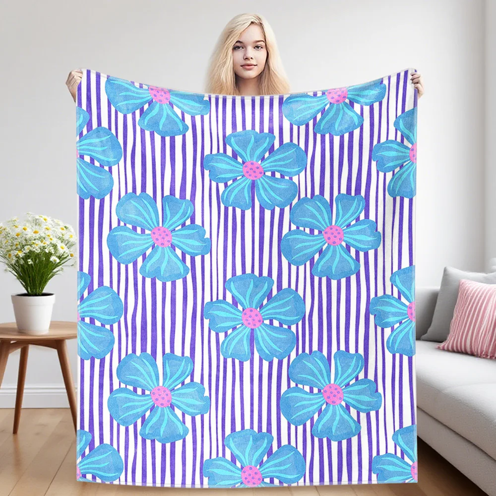 Blue Floral Lilac Lines Sofa Specific Soft Flannel Blanket, Universal Plush Gift Blanket For All Seasons