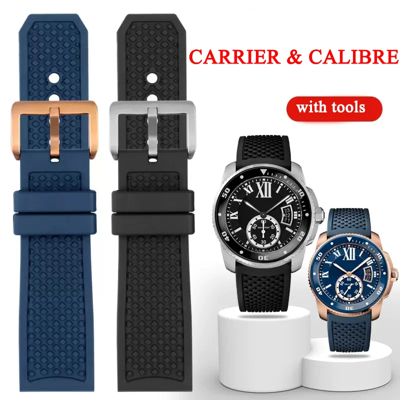 

High Quality FluoroRubber Silicone Watch band Waterproof Replace For Cartier Strap CALIBRE W7100055/WGCA0010 WSCA0006 Bracelet