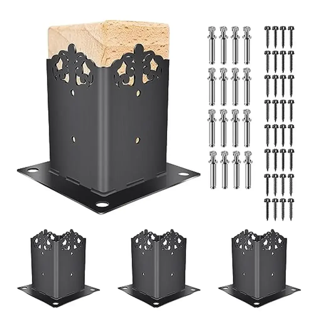 

Heavy Duty Pergola Brackets Kit Black Post Anchor Base 4x4 Wood Deck Fence Post