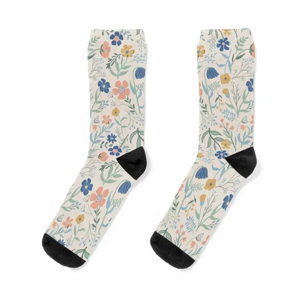 Pastel Blue & Pink Botanical Garden Floral Print Socks cartoon soccer anti-slip FASHION Girl'S Socks Men's