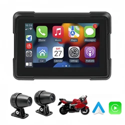 Navegação GPS portátil da motocicleta CarPlay, tela de toque impermeável externa, suporte CarPlay, Android Auto, 5 