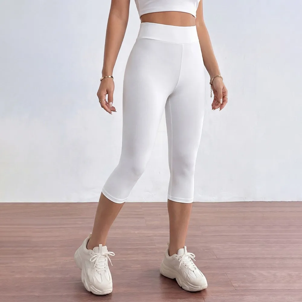 Women Leggings High Waist Black Tights Slim Fit Cropped Length Compression Pants Seamless Design White Yoga Pants Butt Lifting