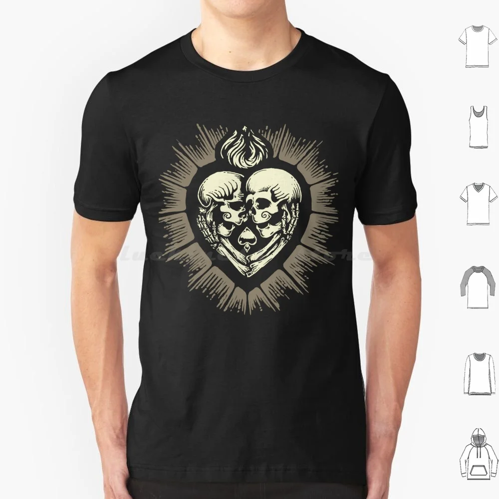 T-shirt Love Beyond Death 6XL en coton, motif Cœur Squelette Géométrique Néotraditionnel, Flamme de l'Amour, Résurrection, style Old School, pour Amoureux