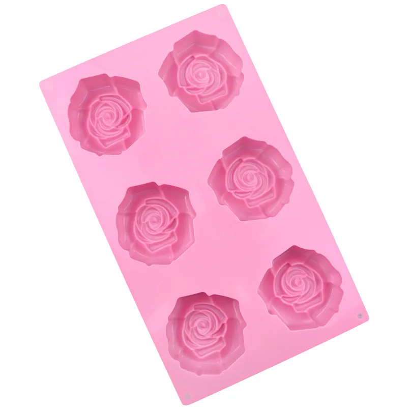 Wholesale 6-cavity Large Rose Silicone Cake Mold - Handmade Soap, Easy Release, High Temperature Resistant 712