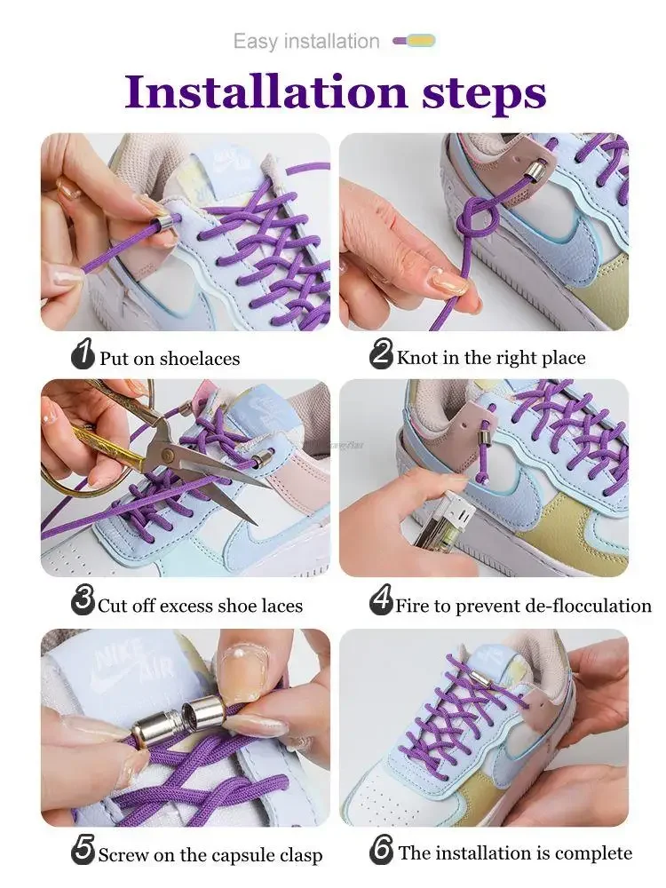 2024 New Round Elastic Laces Sneakers Shoelaces Without Ties No Tie Shoe Laces Kids Adult Quick Shoe Lace Rubber Bands for Shoes