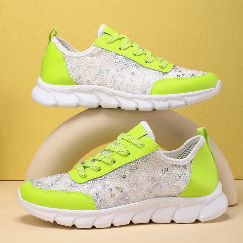 2024 Women Sneakers Mesh Patchwork Lace Up Ladies Flats Outdoor Running Walking Shoes Comfortable Breathable Female Footwear