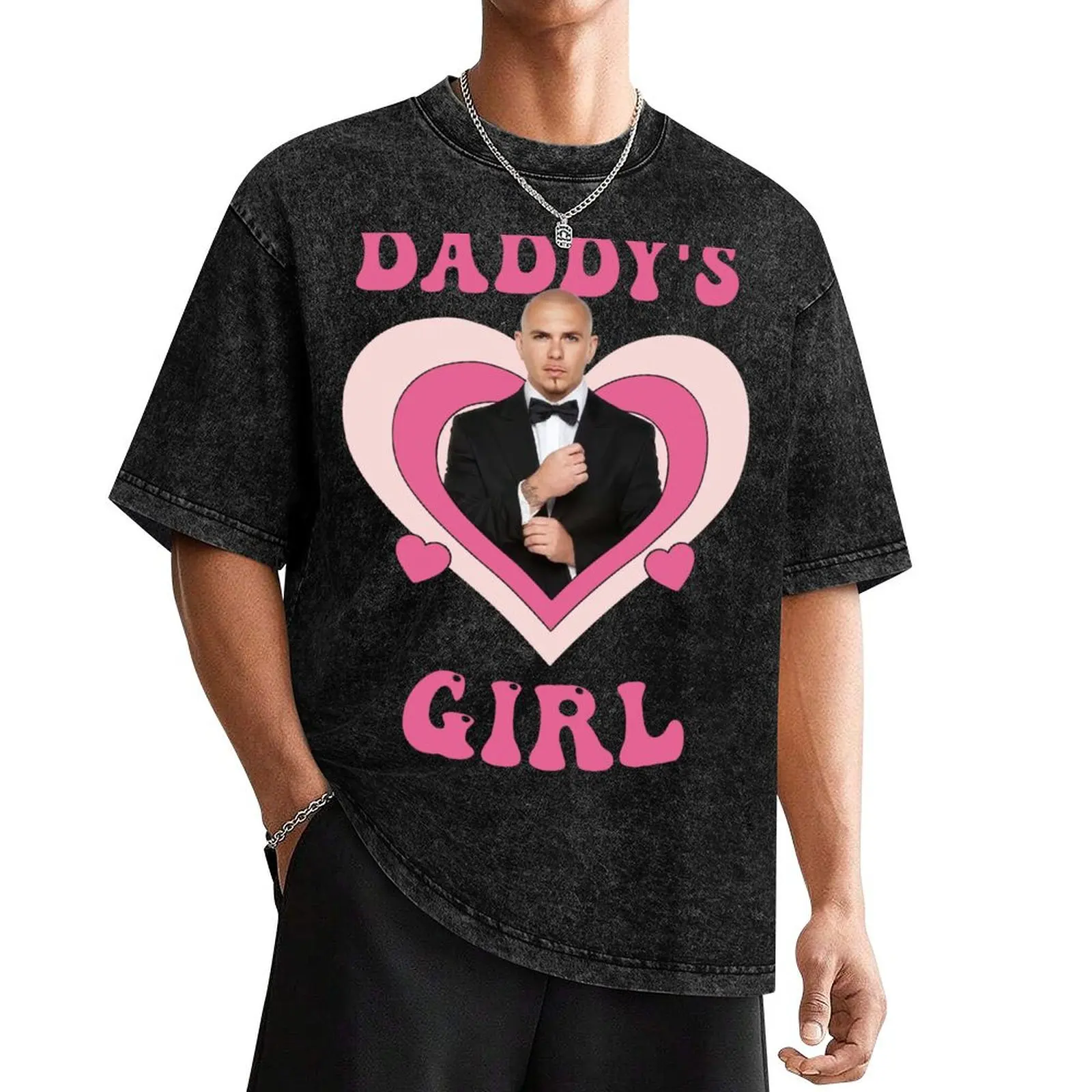 Daddy's Girl Pitbull Mr Worldwide Pink T-Shirt oversizeds vintage clothes mens funny t shirts