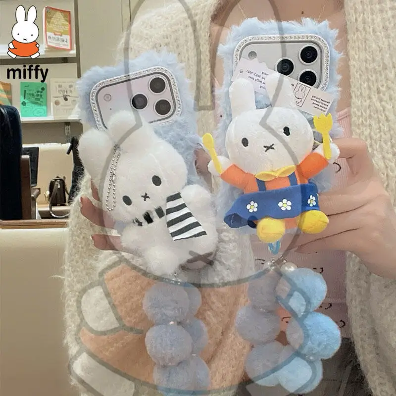 Cartoon Miffy Plush Phone Case Kawaii Anime Miffy Hand Rope Phone Case for Iphone 17Anti Collision Protective Cover