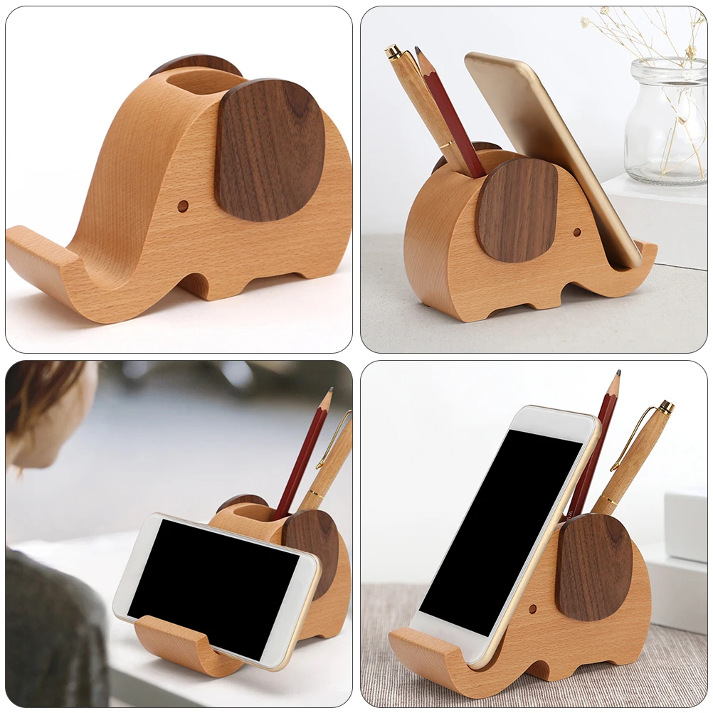 

Stylish Wooden Elephant Desktop Adornment 1Pc Pen Holder Stationery Organizer Phone Stand Gift Decoration