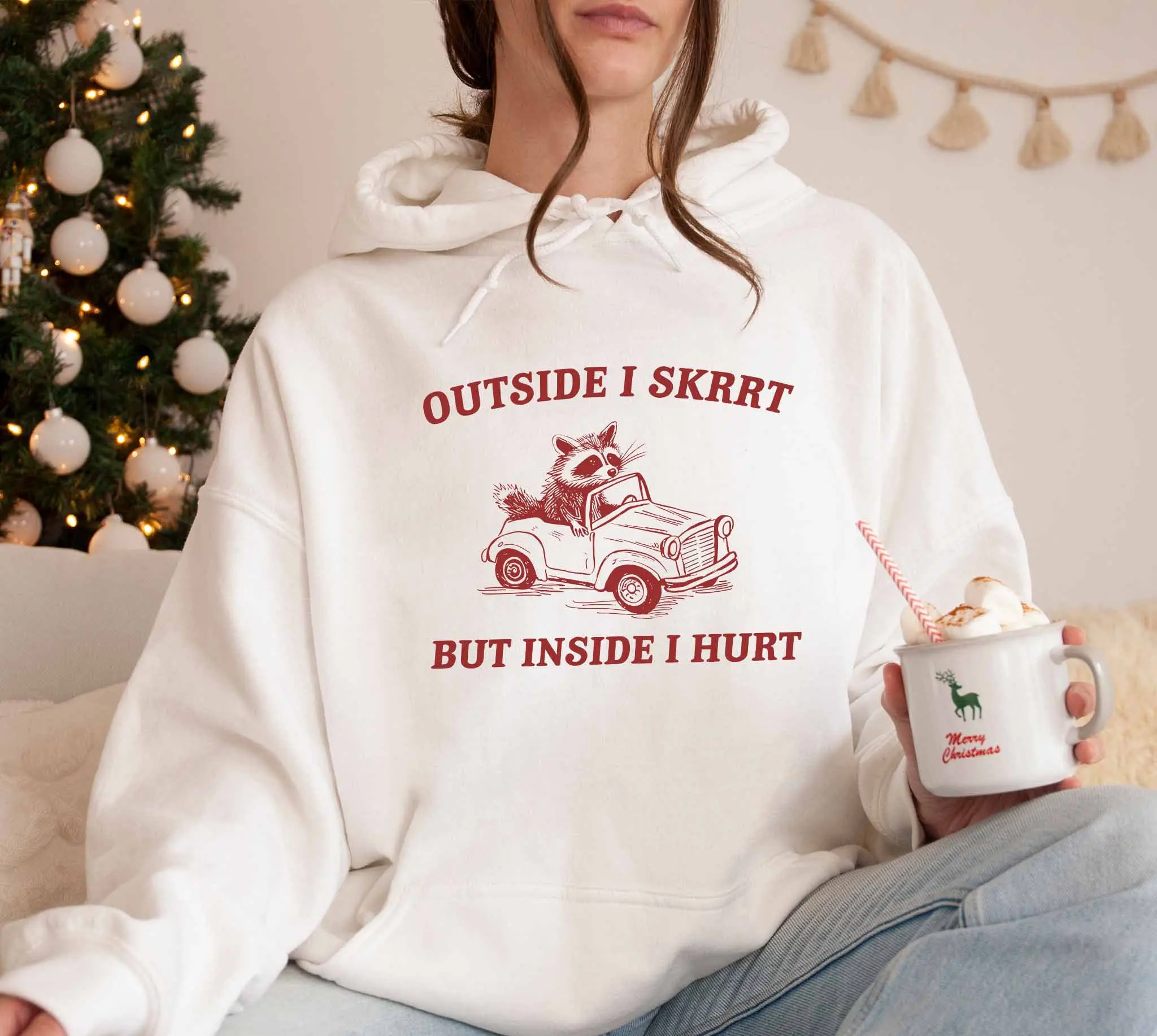 

Outside I Skrrt But Inside I Hurt Hoodie Sweatshirt Women Long Sleeve Sweatshirt Pullover Tops Fashion Vintage Autumn Clothing