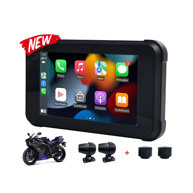 Portable 5" IPS Touch Screen Carplay Screen For Motorcycle Wireless CarPlay Android Auto GPS Navigation For Motor