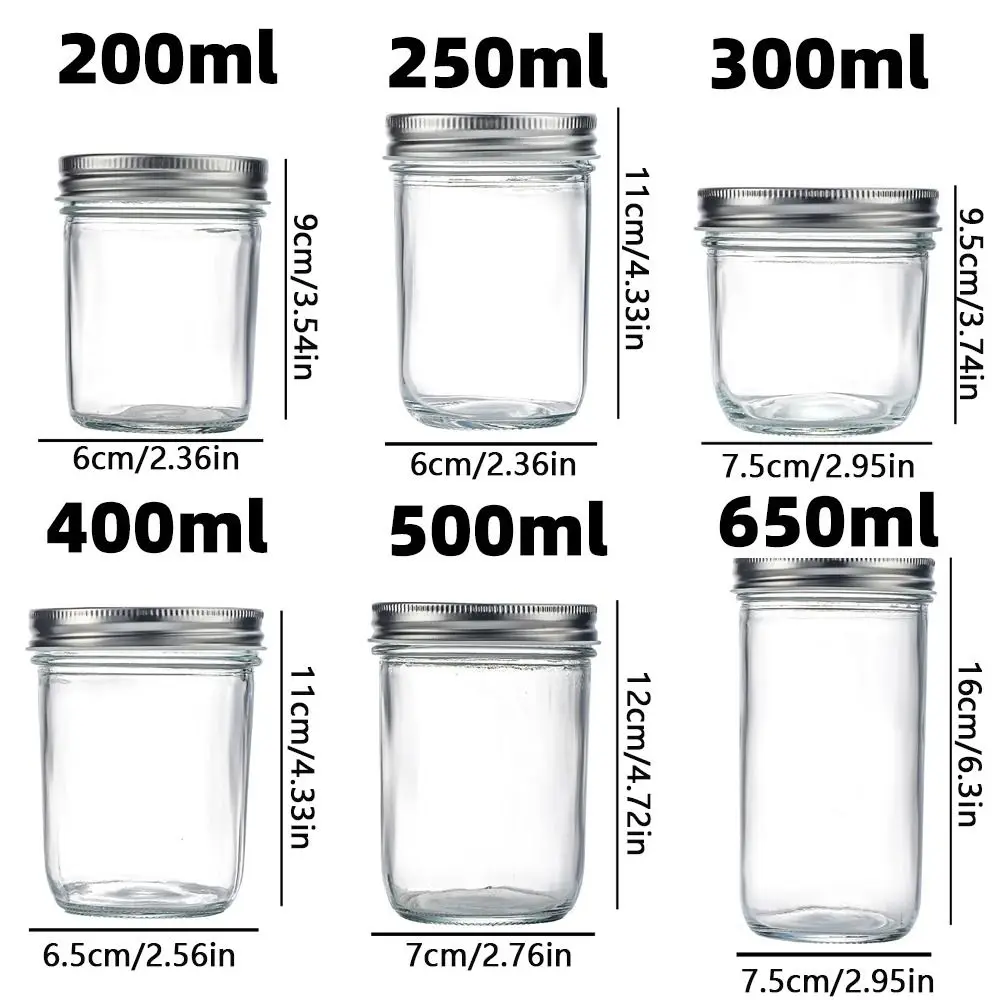 200/250/300/400/500/650ML Large Capacity Glass Jar with Lid Transparent Sealed Can Tea Coffee Candy Miscellaneous Grain