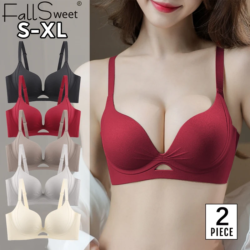FallSweet 2PCS/set Small Chest Seamless Push Up Bras Wireless Soft Support Anti-sagging Non-wire Underwear Lingerie AB Cup