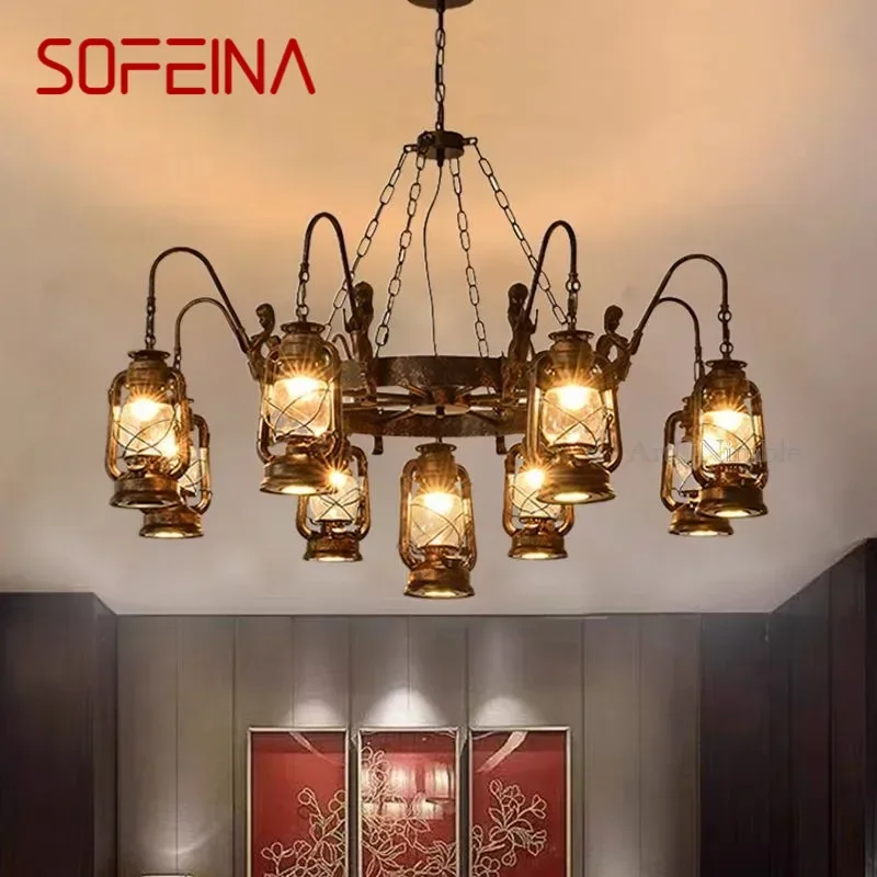 SOFEINA American Retro Pendent Lamp Industrial Wind Living Room Restaurant Loft Clothing Store Cafe Bar Box Homestay Chandelier