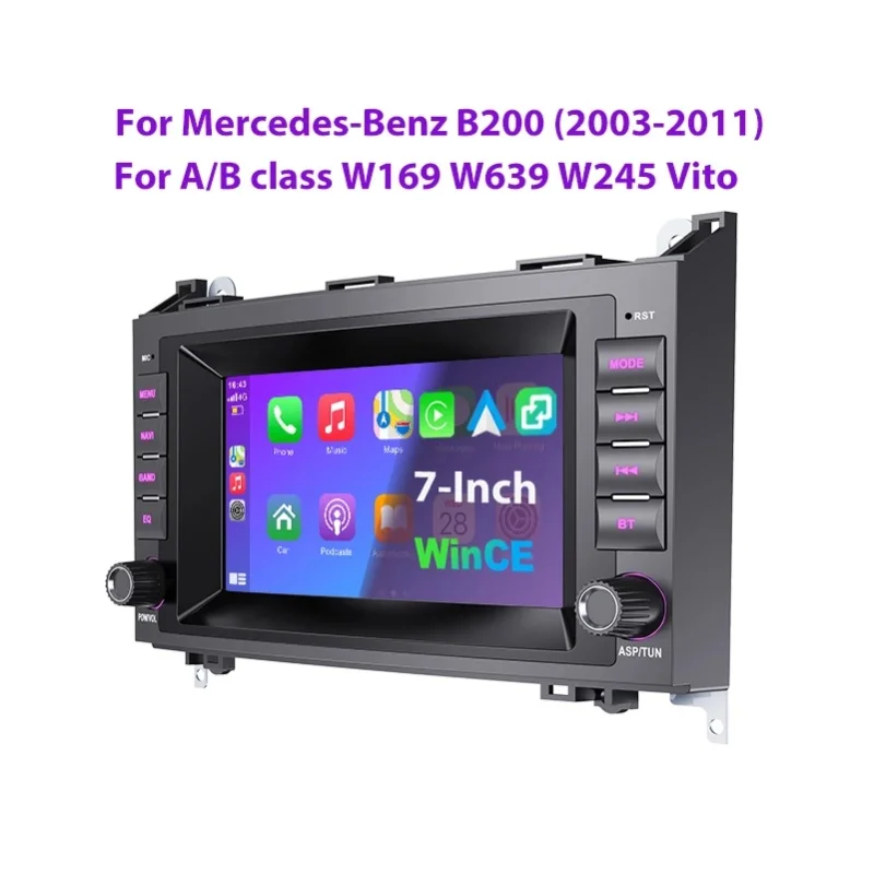 ESSGOO 7-Zoll-Autoradio mit WinCE-System für Mercedes-Benz A/B-Klasse W169 W245 W639 Vito (2004-2012) B160/B170/B180/B200, kabelloses Carplay, Android Auto, RDS, FM, Mirror Link, Lenkradsteuerung,