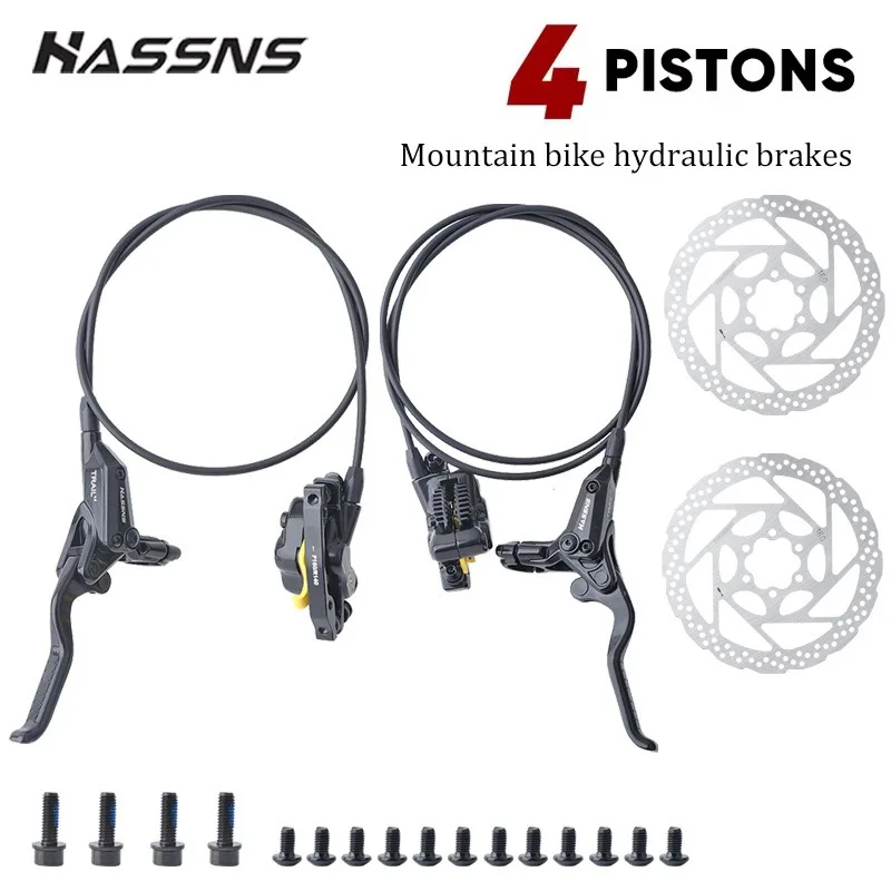 

HASSNS 4-piston Mtb Hydraulic Brakes Dual-Drive Split oil brake 800 / 1450mm For MTB Dirt Jumper bicycle Caliper 4 piston brakes