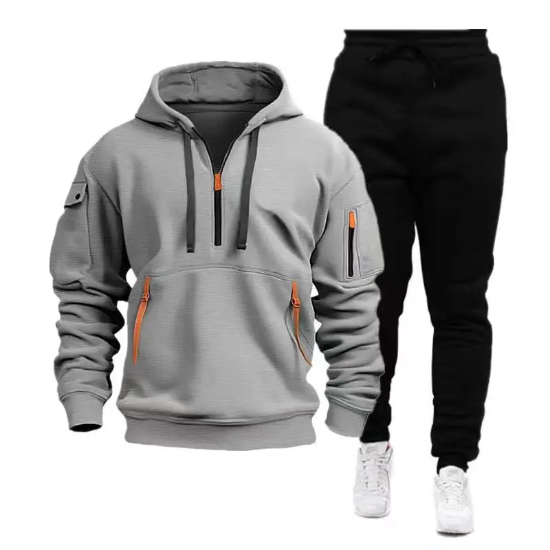 New Men\'s Hooded Sweater Leisure Sports Pullover Retro Harajuku Long Sleeve Zipper Multi-pocket Casual Loose Coat Street Wear