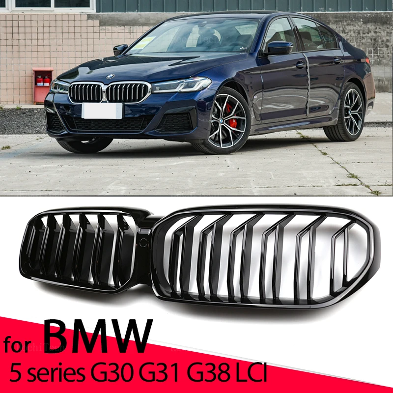 

New Look Car Grille Grill Front Kidney Glossy 2 Line Double Slat For BMW 5 Series G30 G38 G31 F90 M5 LCI 2020-2022 Accessories