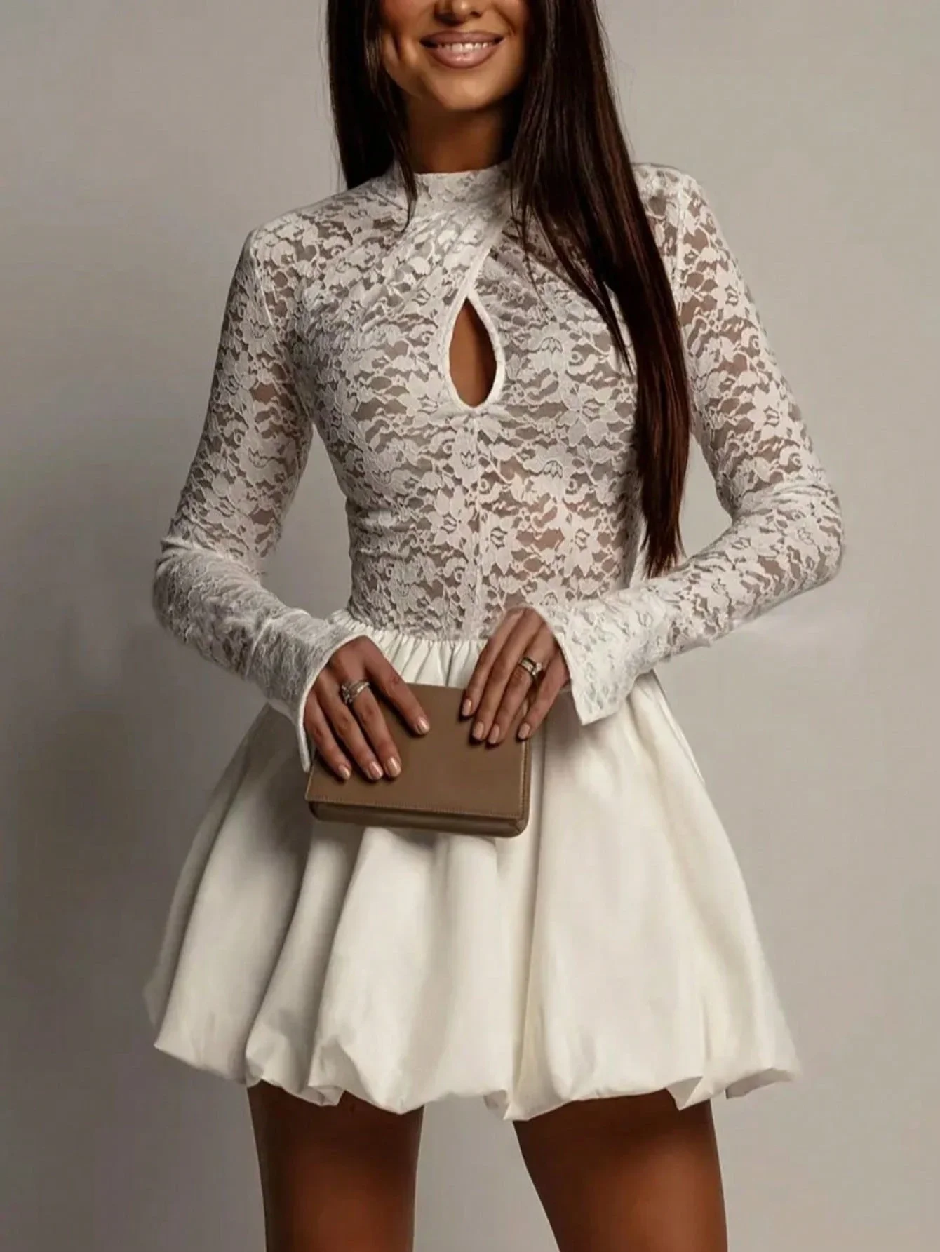 

Элегантное кружевное мини-платье с вырезами для вечерних мероприятий, весна-лето, белое