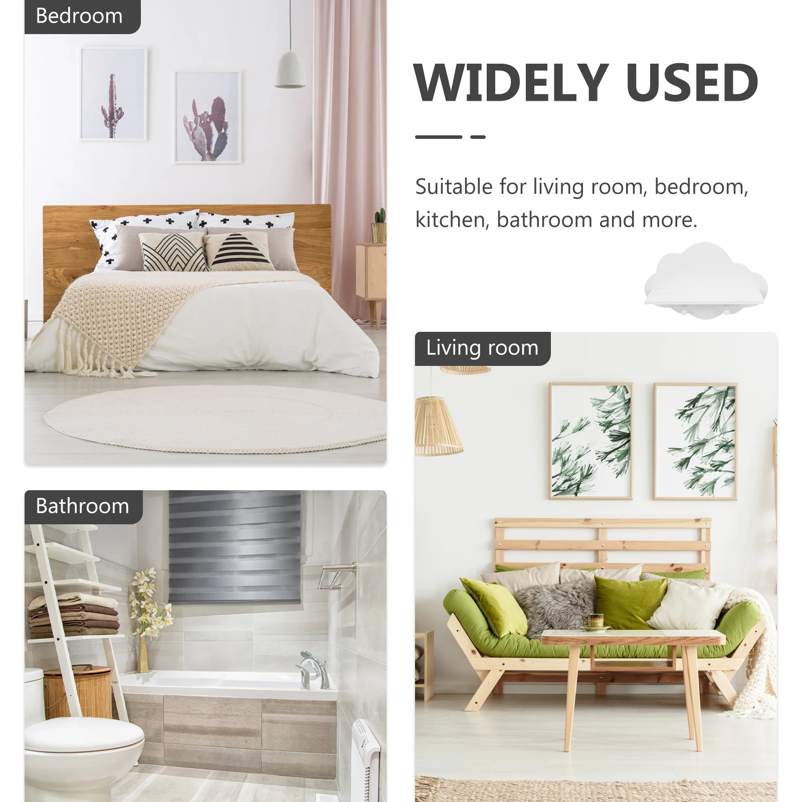 

1pc Solid Wood Floating Shelves Wall Mounted Rack Toy Box White Heavy Duty Bedroom Kitchen Bathroom Storage