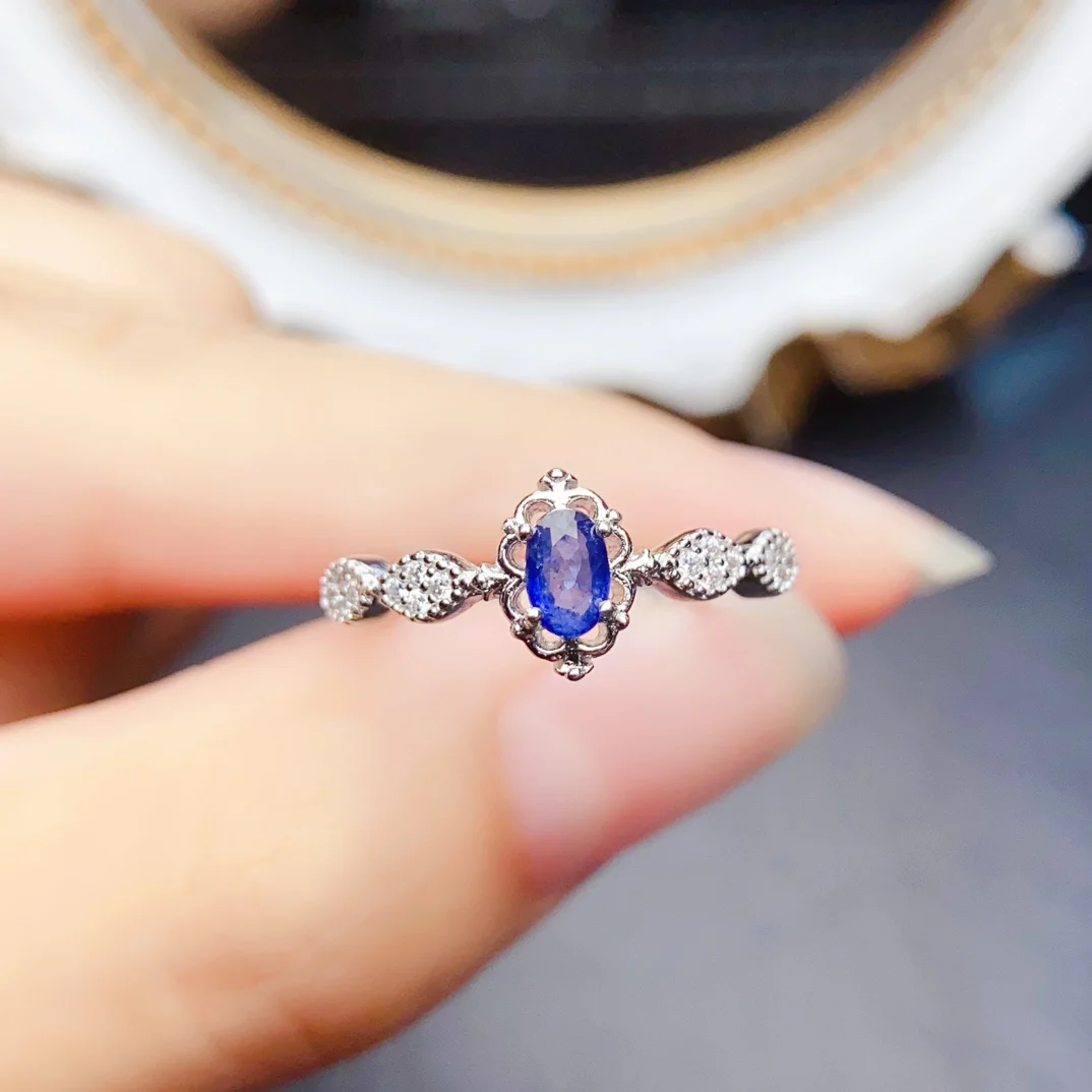 

FS 3*5mm Natural Sapphire Ring Real S925 Sterling Silver With Certificate Fashion Design Fine Charm Wedding Jewelry for Women