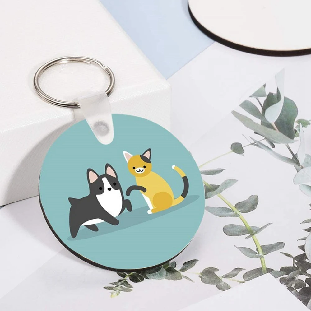 ABNM 20Pcs Sublimation Blank Keychain DIY MDF Blank Keychain With Key Ring Thermal Transfer Printing Keychain