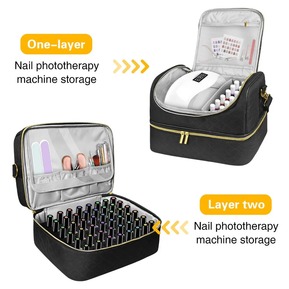 Double-Layer Nail Polish Organizer Case Portable Large Capacity Nail Supplies Organizer Bag Waterproof Cosmetic Bag