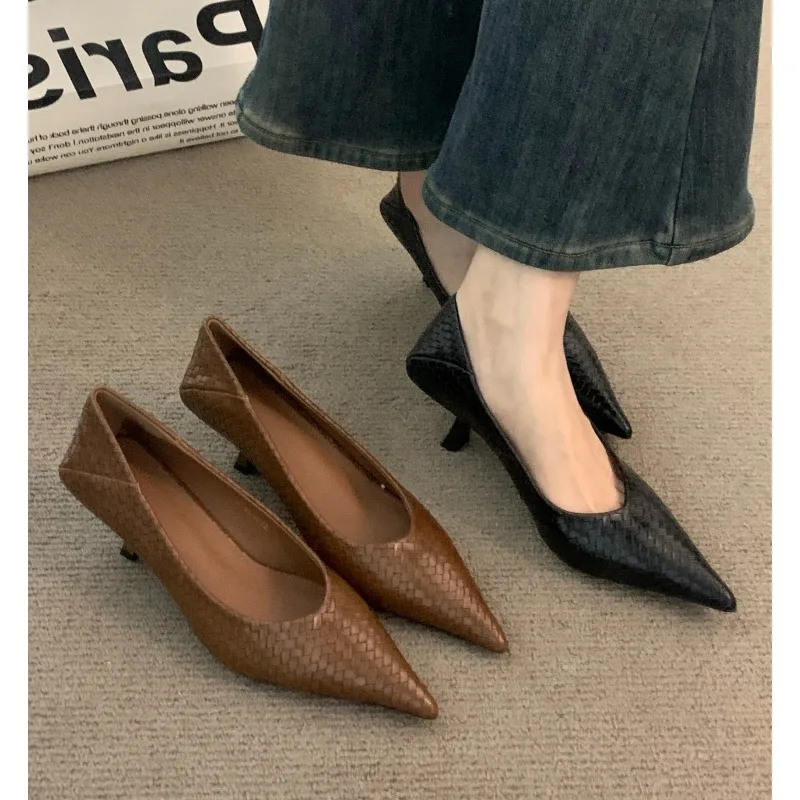 

Spring Design Black Woman Pumps Pointed Toe Thin Low Heels Dress Shoe Elegant Party Female Shoes Zapatos De Mujer