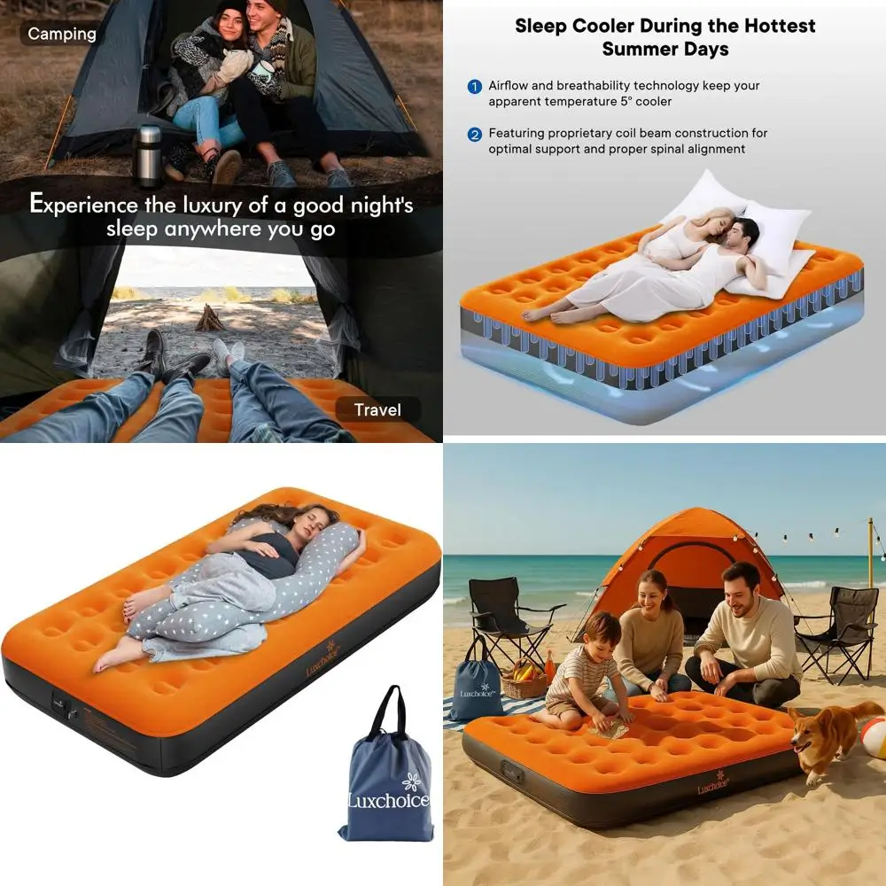 

Portable Rechargeable Pump Air Mattress - Inflatable Camping Bed for Outdoors, Hiking, Travel, and Home Use
