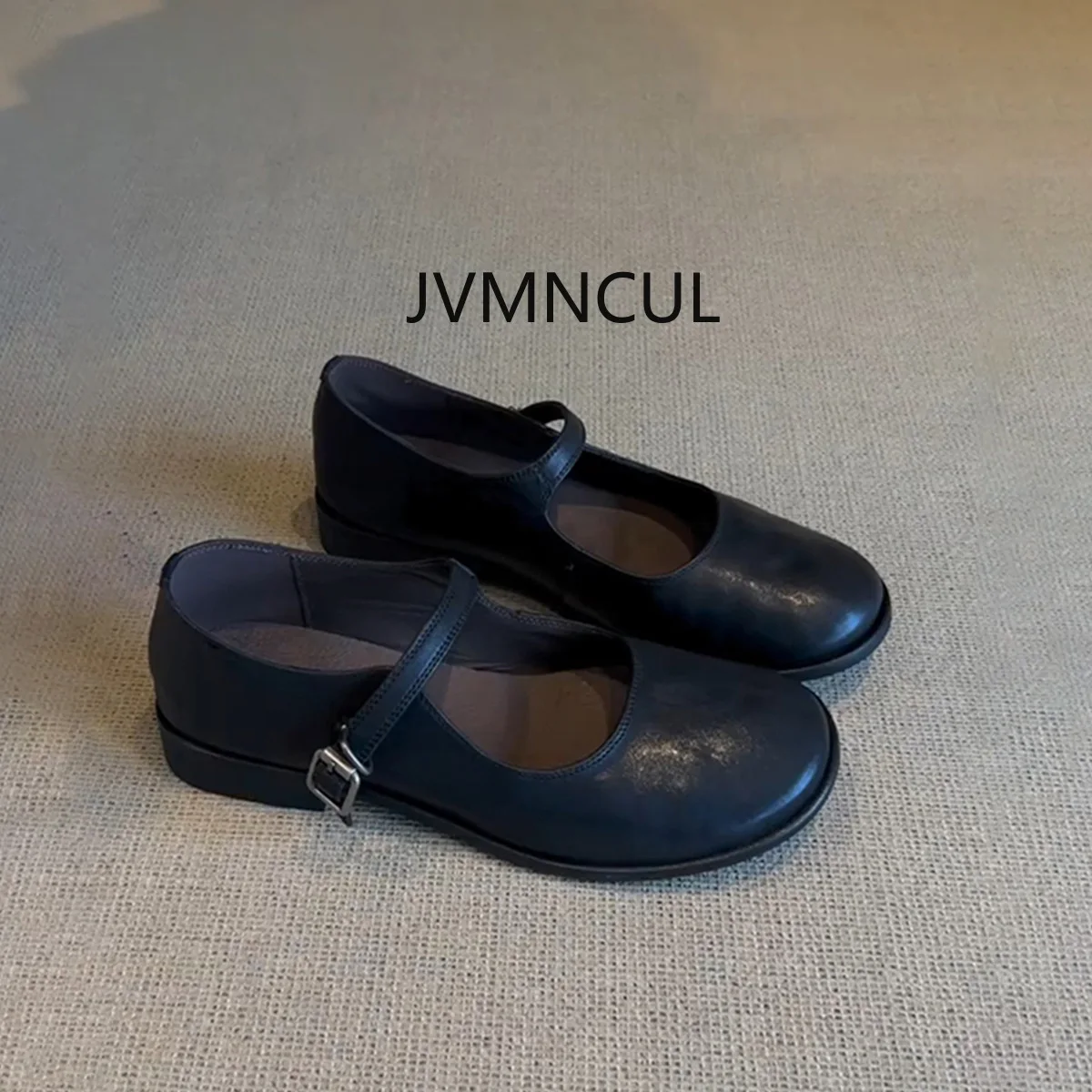 

Женские дорожные туфли Мэри Джейн из натуральной кожи с винтажным одинарным ремешком, простой дизайн, черная версия из овчины с круглым носком