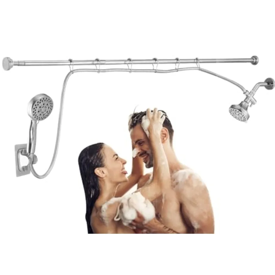 

Double Shower Head for Couple, High Pressure Dual Showerhead, Adjustable Height Shower Rod, 5-Setting Handheld Shower Head, 5-S