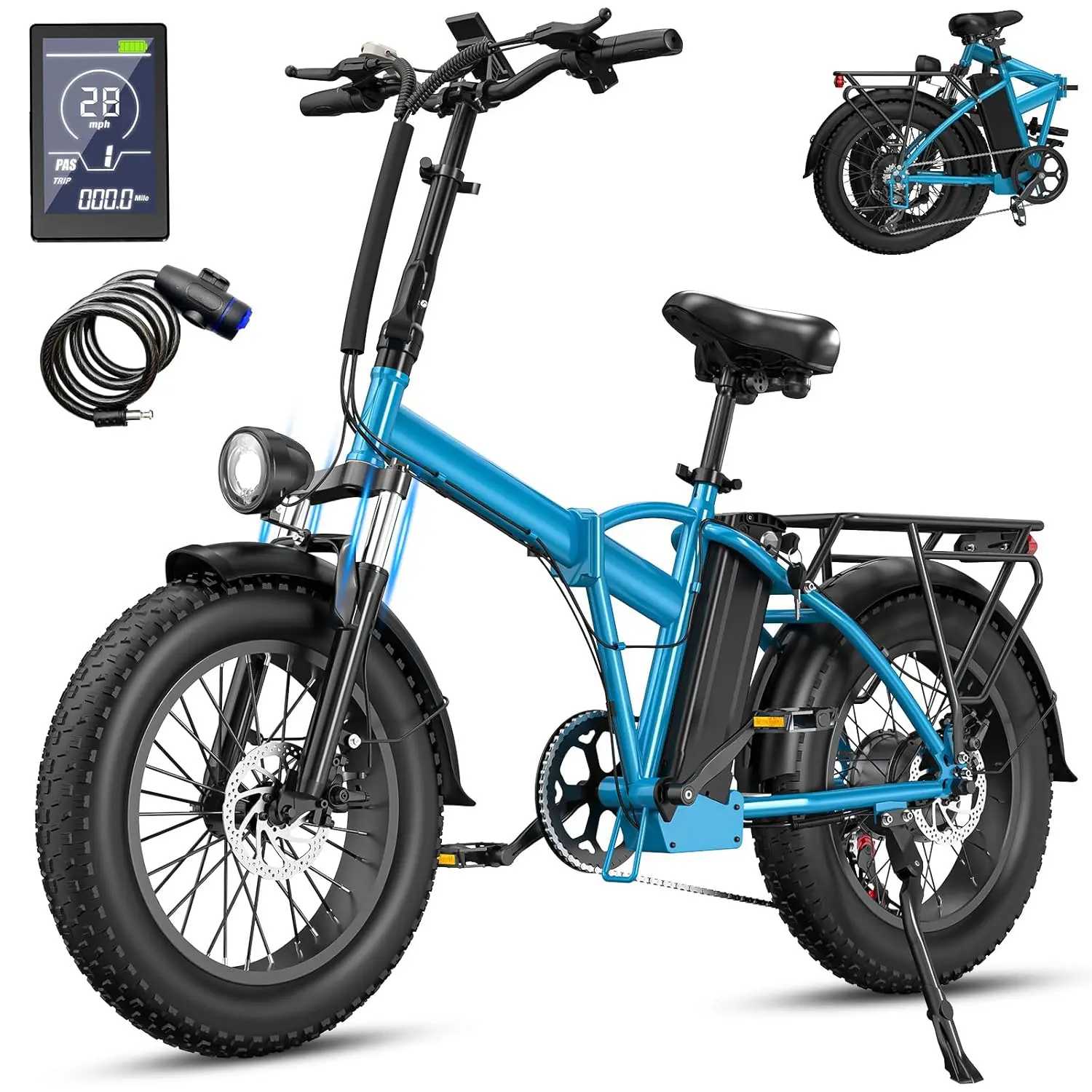 

Электровелосипед для взрослых 750 Вт, 20 дюймов, с толстыми шинами, аккумулятор 48В 13Ач (съемный), запас хода 37 миль, скорость 20 миль/ч, нагрузка до 200 кг, на заказ