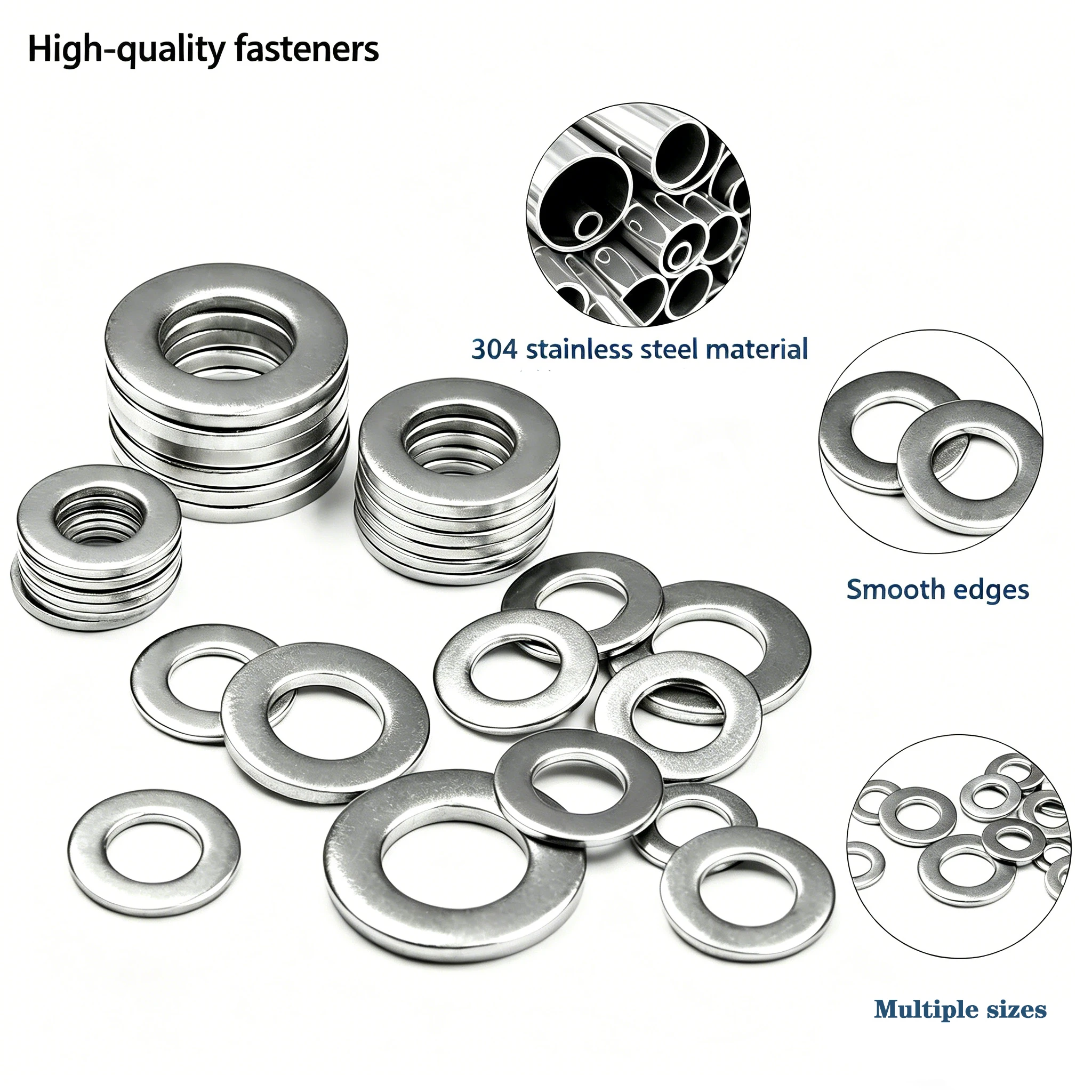 200/400pcs 304 Stainless Steel Flat Washers Assortment Kit, Perfect For Home Decor, Factory Repair, Kitchens, Shops & More