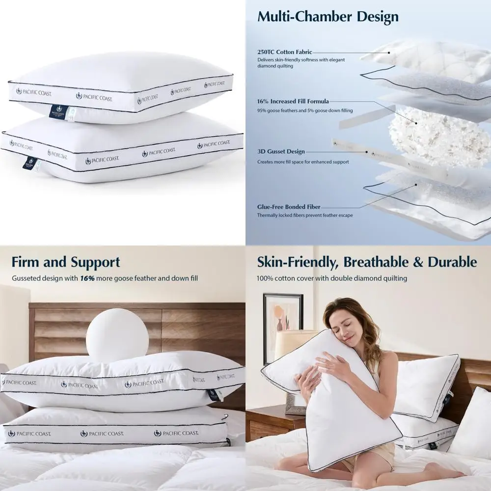 

Pacific Coast Supportive Goose Down Pillows for Side and Back Sleepers with 100% Cotton Shell