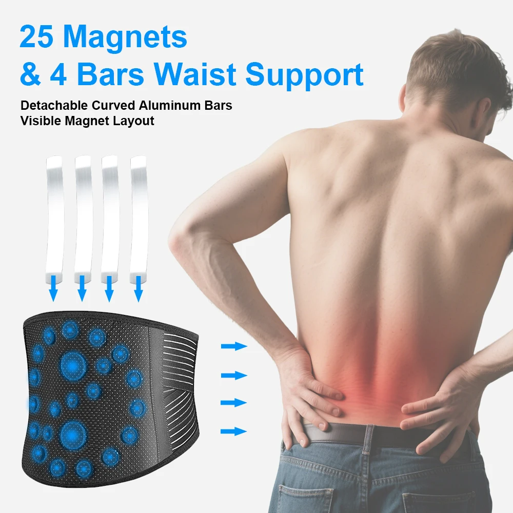 Self-Heating Magnetic Back Brace - 25 Gauss Magnets & Tourmaline Waist Belt for Sciatica, Adjustable Neoprene Belt for Men Women