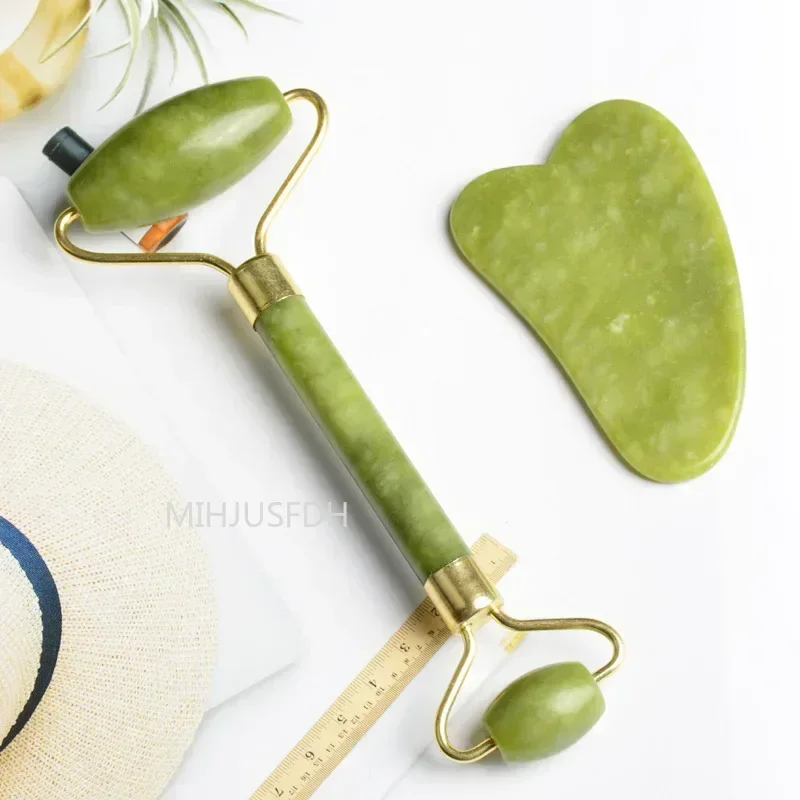 Natural Jade Beauty Container Roller Massager Double Head Jade Roller Face Body Back Massage Roller Facial Liftting Anti-wrinkle