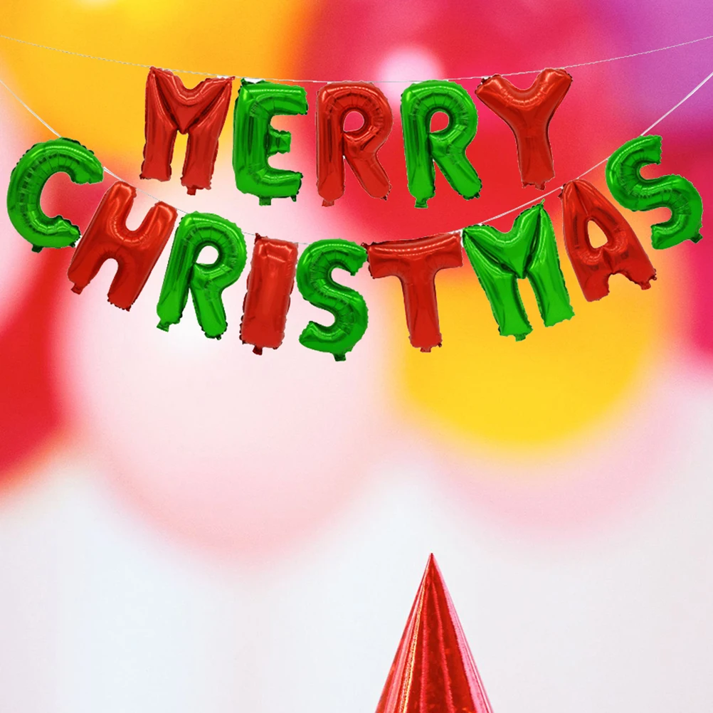 

2Sets 16 Inch Merry Christmas Foil Balloons 32 Inch Banner Festive Holiday Decorations Red Green Home Wall Table