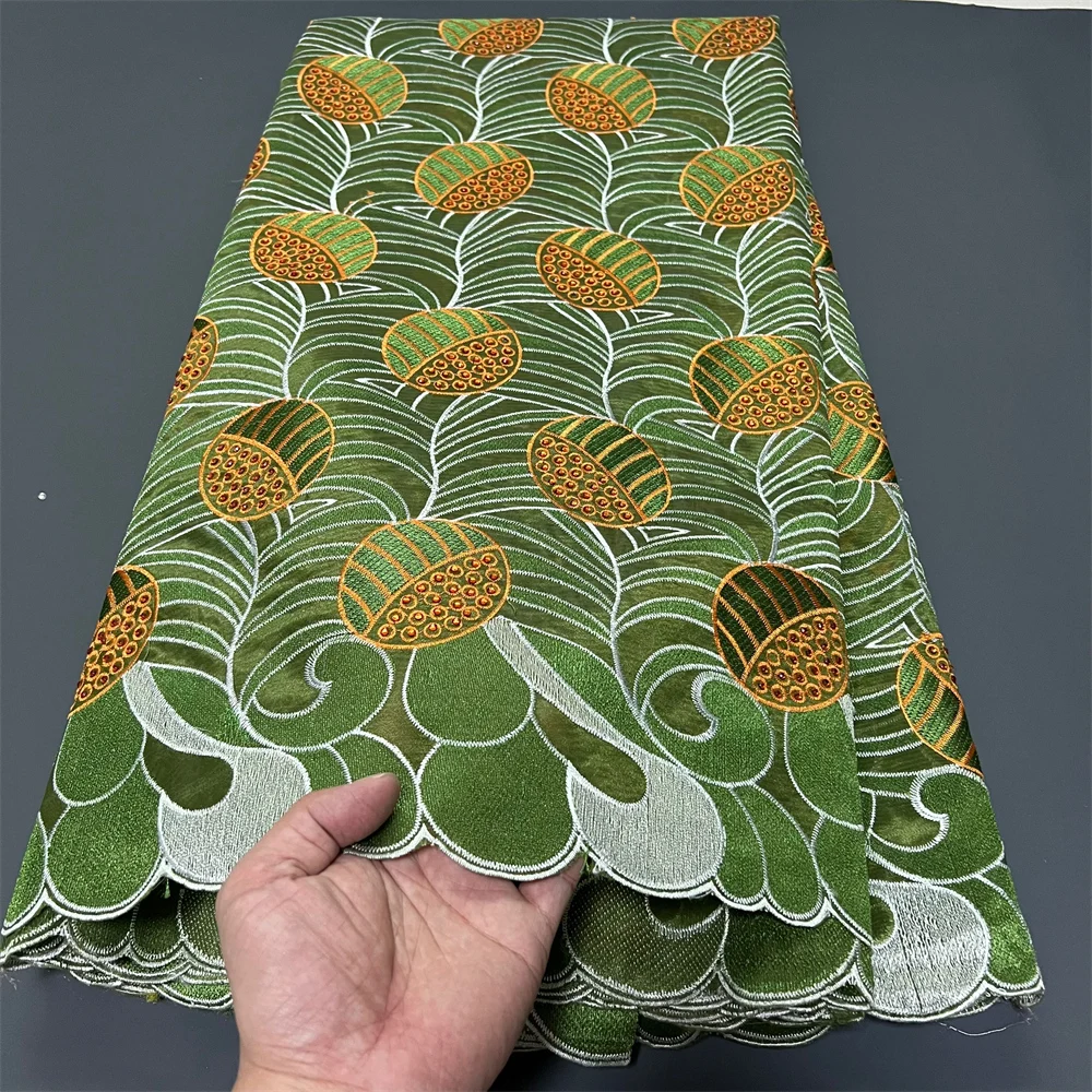 

2025 африканский нигерийский тюль, кружевная ткань для шитья платья, высокое качество, дамасский хлопок, чистая вышивка, свадебная вечеринка, 5 ярдов, ZJ065