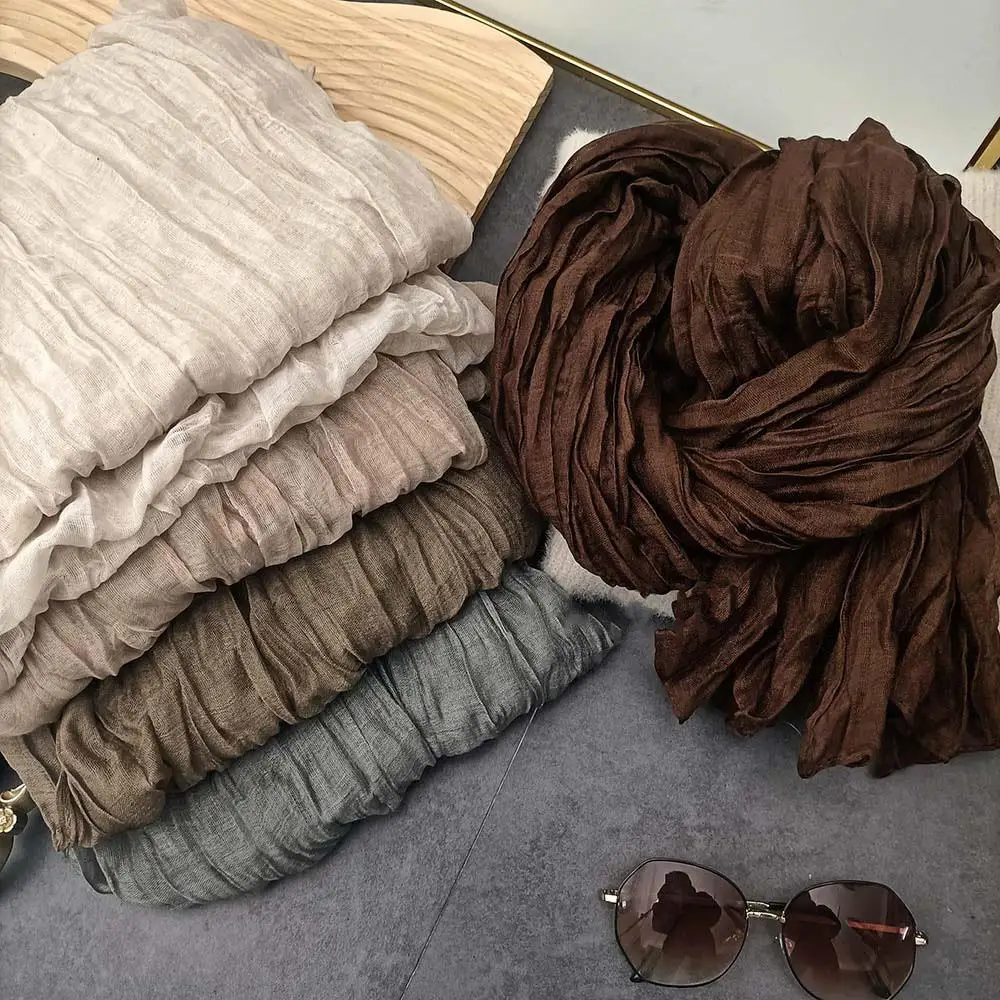 Syal Panjang Wanita 180x90cm, Penghangat Leher Kasual, Selendang Lipat Panjang, Vintage Retro Musim Gugur, Motif Cetak Korea, Syal Tipis Panjang