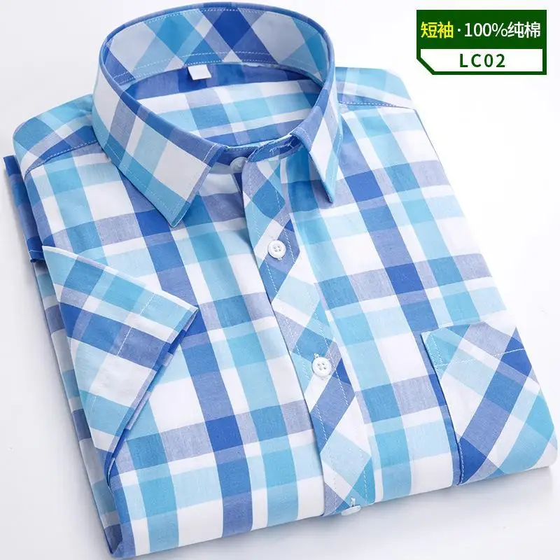 Summer 7XL 8XL plaid cotton men\'s short-sleeved shirt Business casual fashion comfortable lightweight breathable high quality