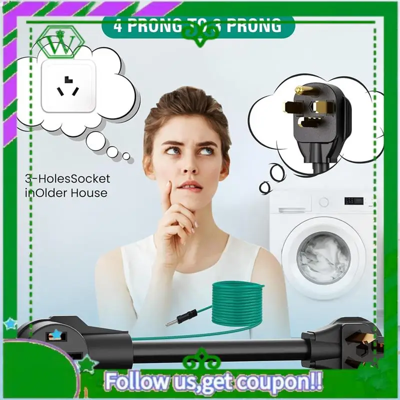 

ABIK-Dryer Plug Adapter 4 P R Ong To 3 P R Ong,10-30P Plug To 14-30R Adapter Parts 30Amp STW10AWG 1FT With Green Ground Wire US