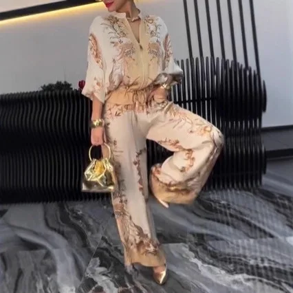 

Новинка 2023 года, топ на молнии с 3D принтом и цветочным принтом, брюки из двух предметов, женский модный повседневный универсальный костюм